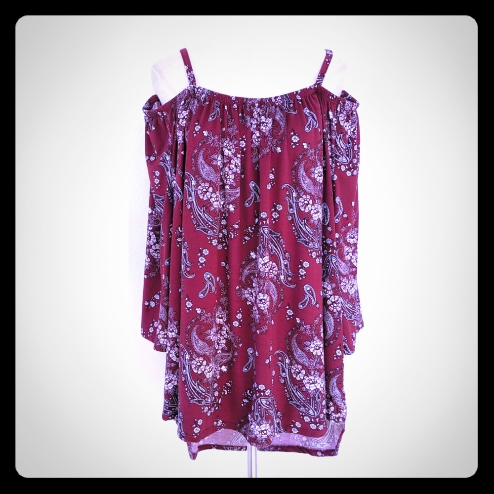 Eye Candy Cold Shoulder Paisley Blouse Size 3X